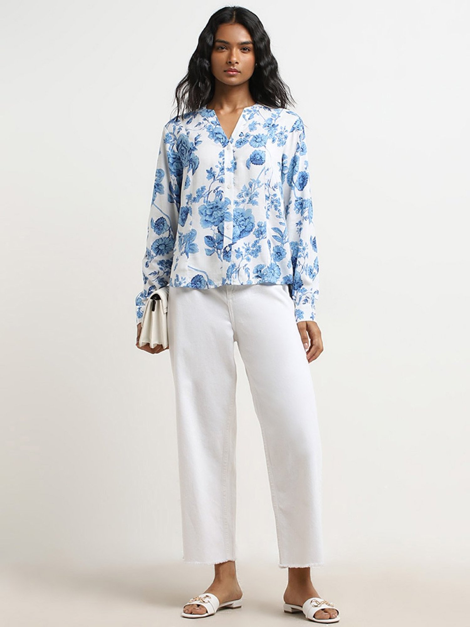 LOV by Westside Blue Floral Printed Top