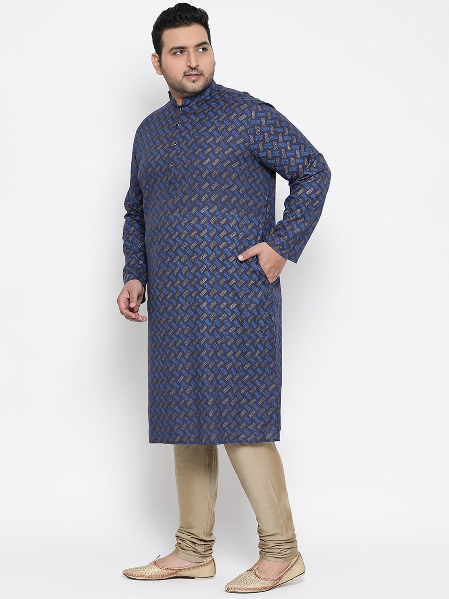 KISAH PLUS Navy Regular Fit Printed Kurta Bottom Set