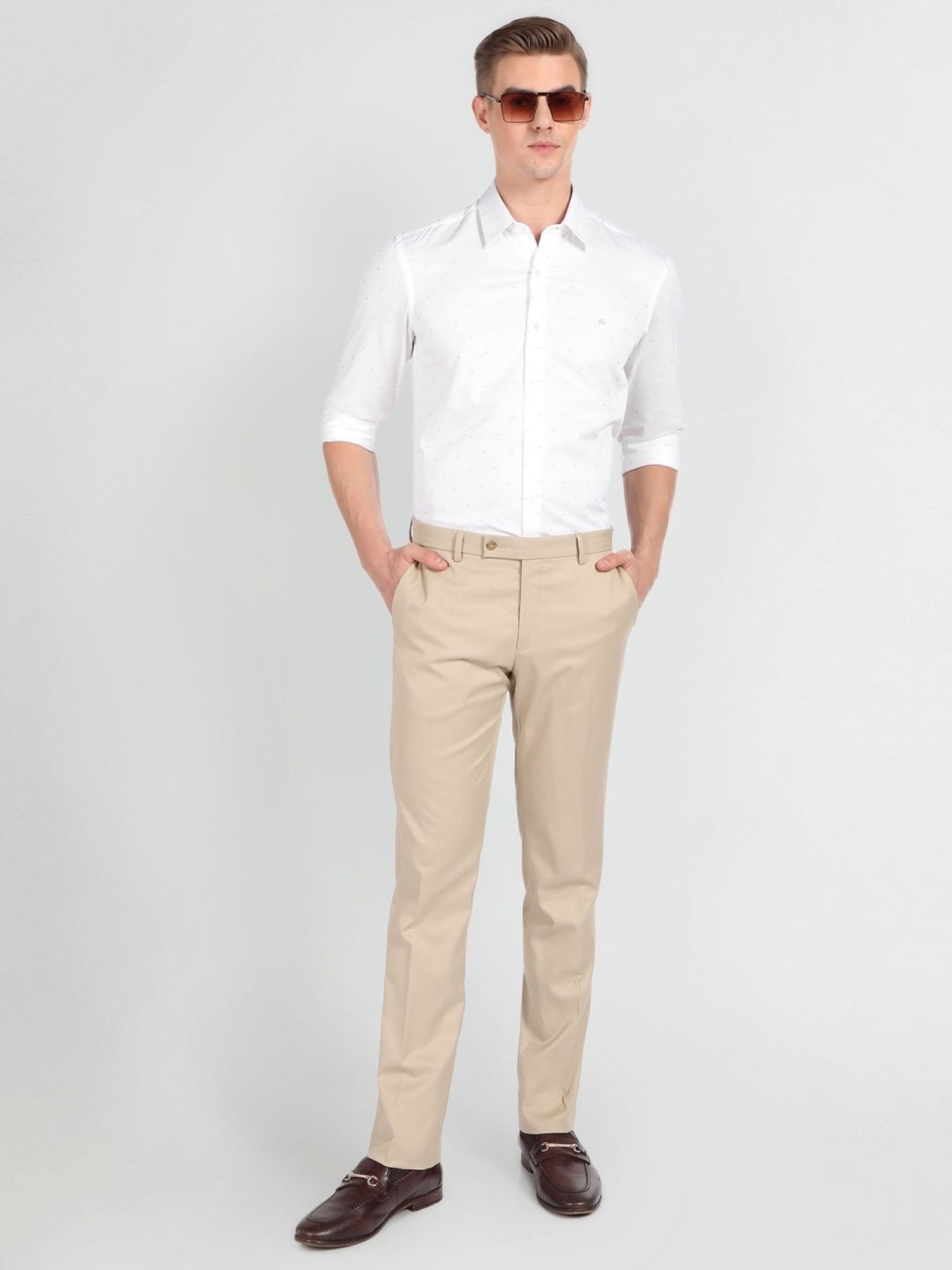 Arrow Newyork White Cotton Slim Fit Printed Shirt