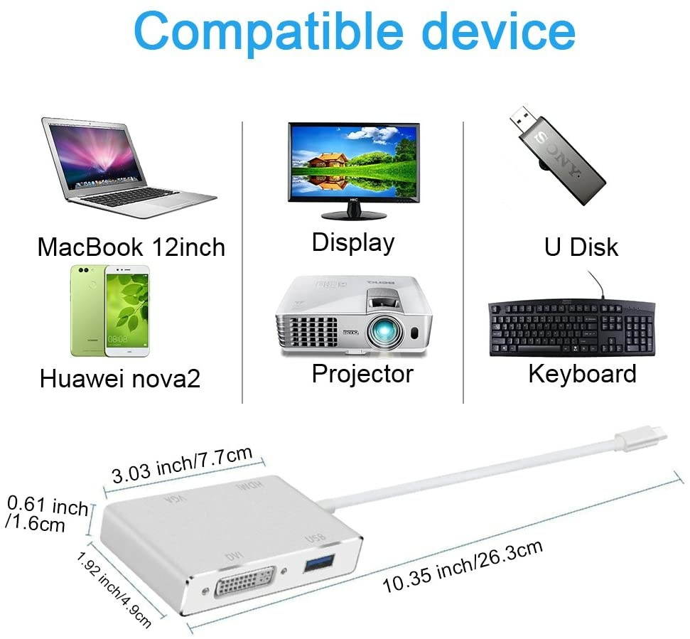 Type C to HDMI Adapter,Weton USB C 3.1 to HDMI VGA DVI USB 3.0 (Thunderbolt 3 Compatible) USB C HUB Video Converter,Multi Monitors Adapter for MacBook/Chromebook Pixel to HDTV/Monitors/Projector