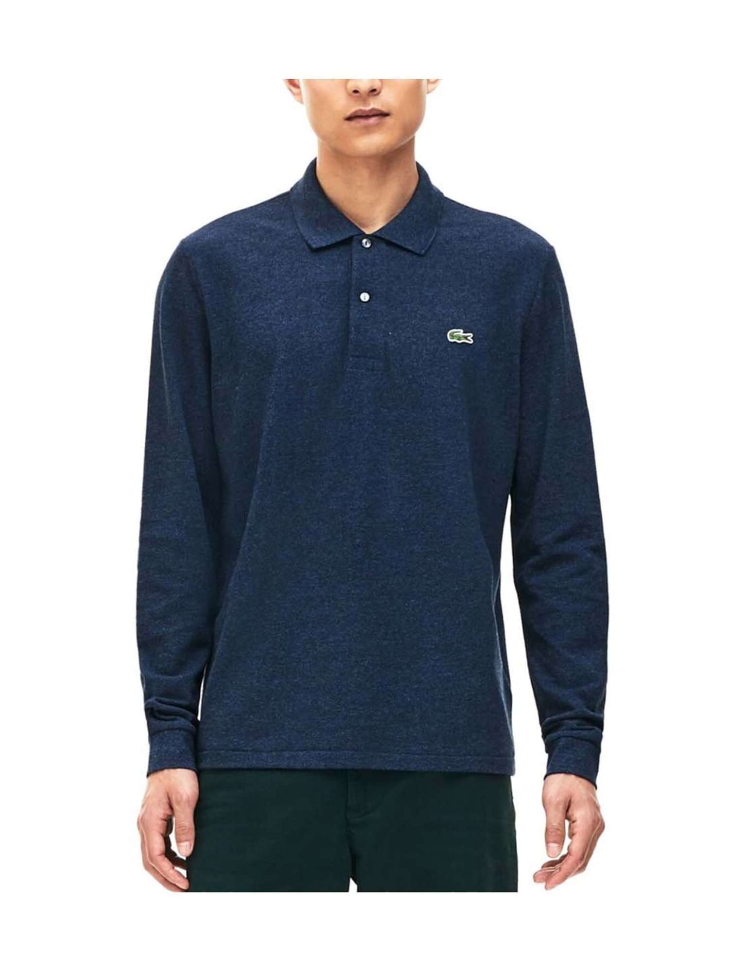 Lacoste Blue Boxy Fit Long Sleeve Polo T-Shirt In Marl Petit Pique