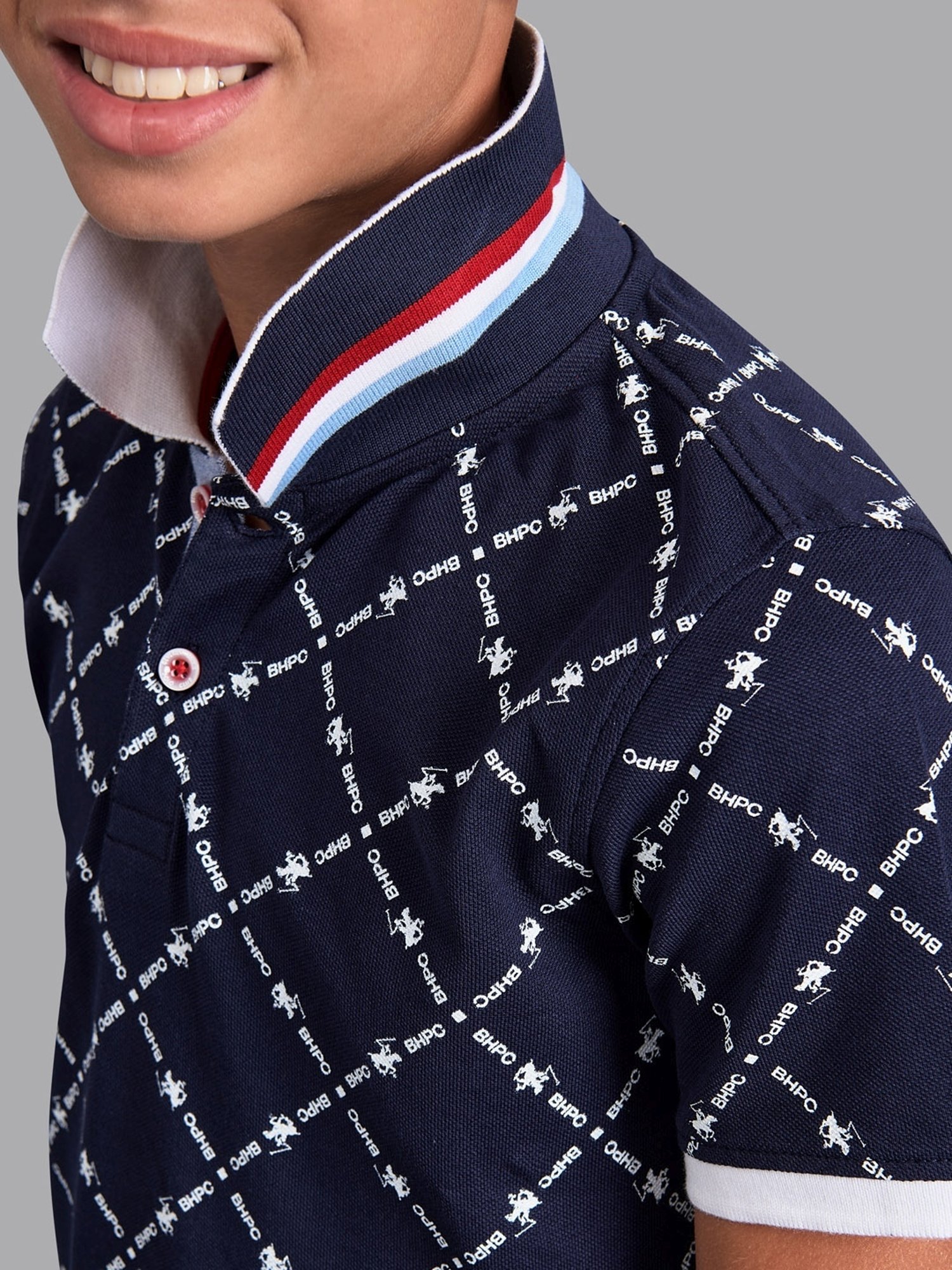 Beverly Hills Polo Club Kids Navy Cotton Printed Polo T-Shirt