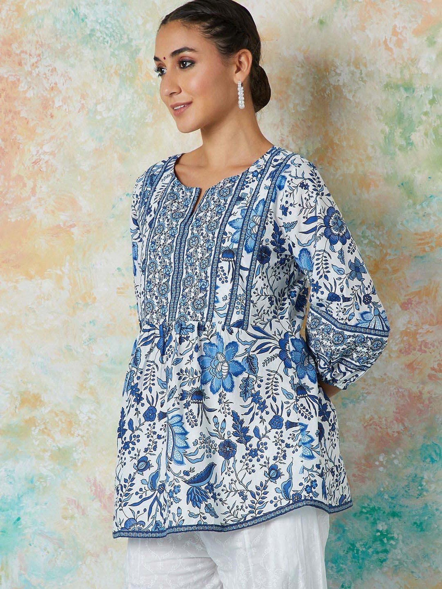 Melange by Lifestyle Blue Cotton Printed Tunic