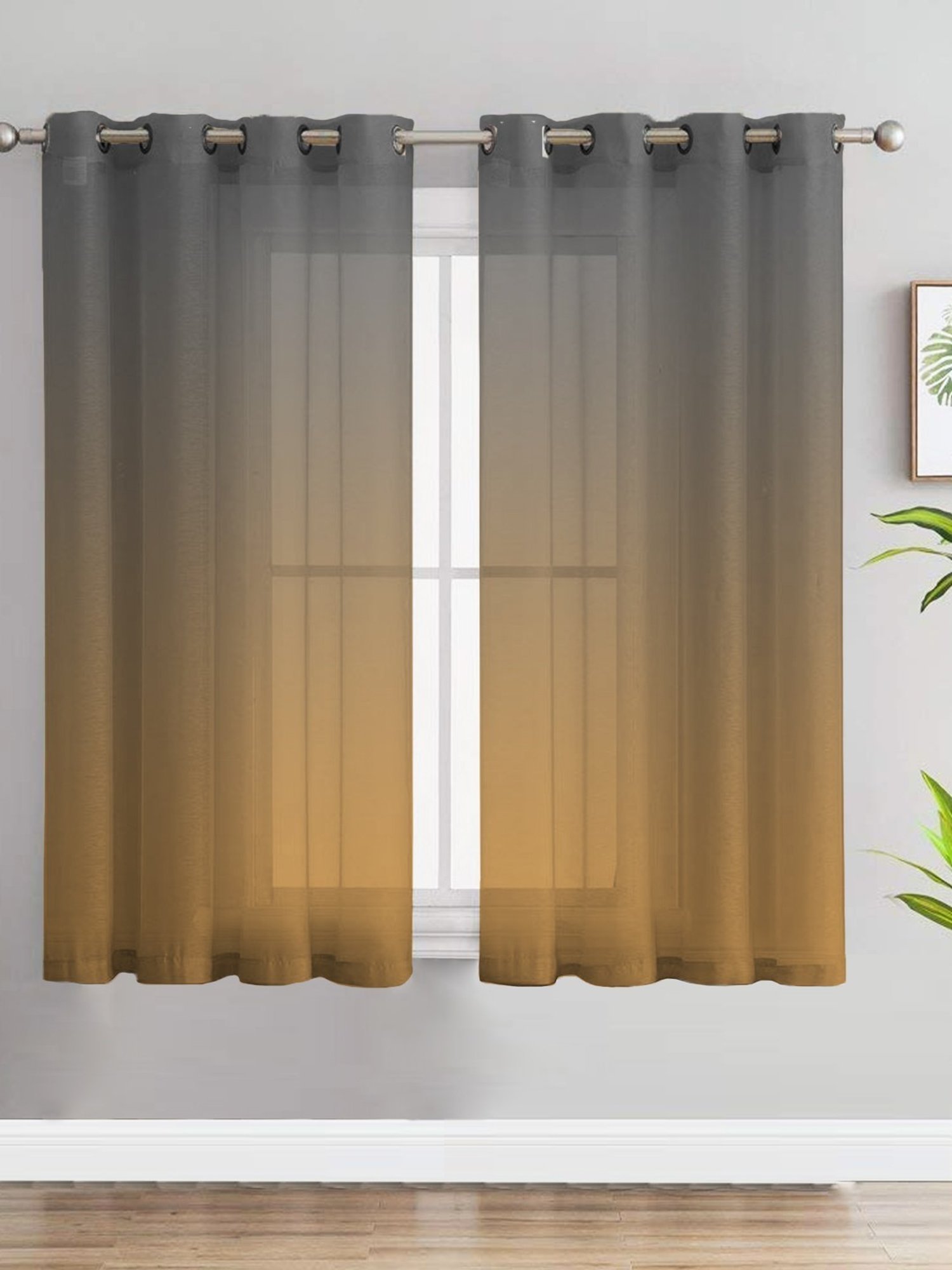 SPACES DRAPE STORY Boho Grey & Blue Polyester 5 ft Sheer Window Curtains - Set of 2