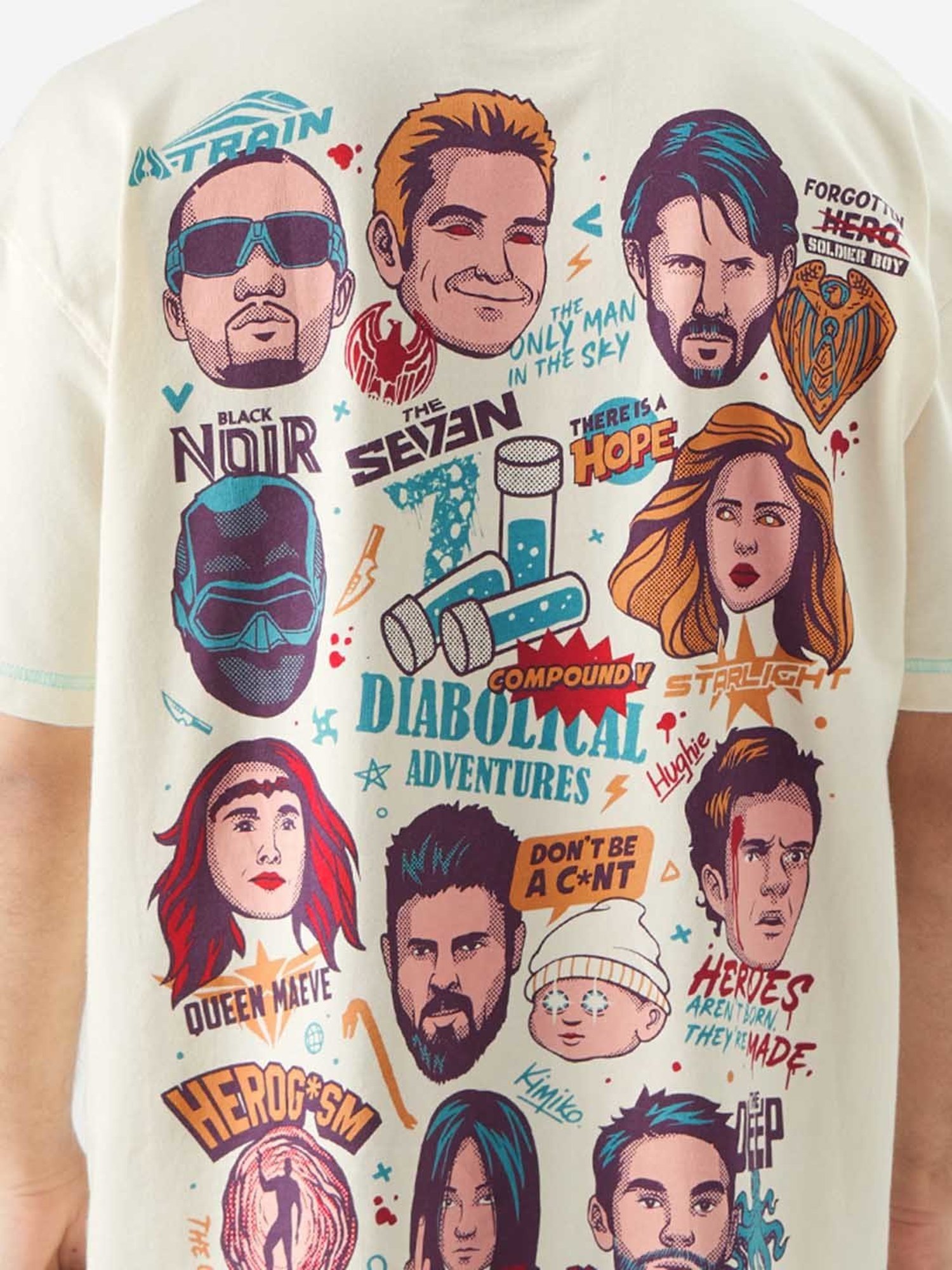 The Souled Store Off White The Boys: Doodle Oversized T-Shirt