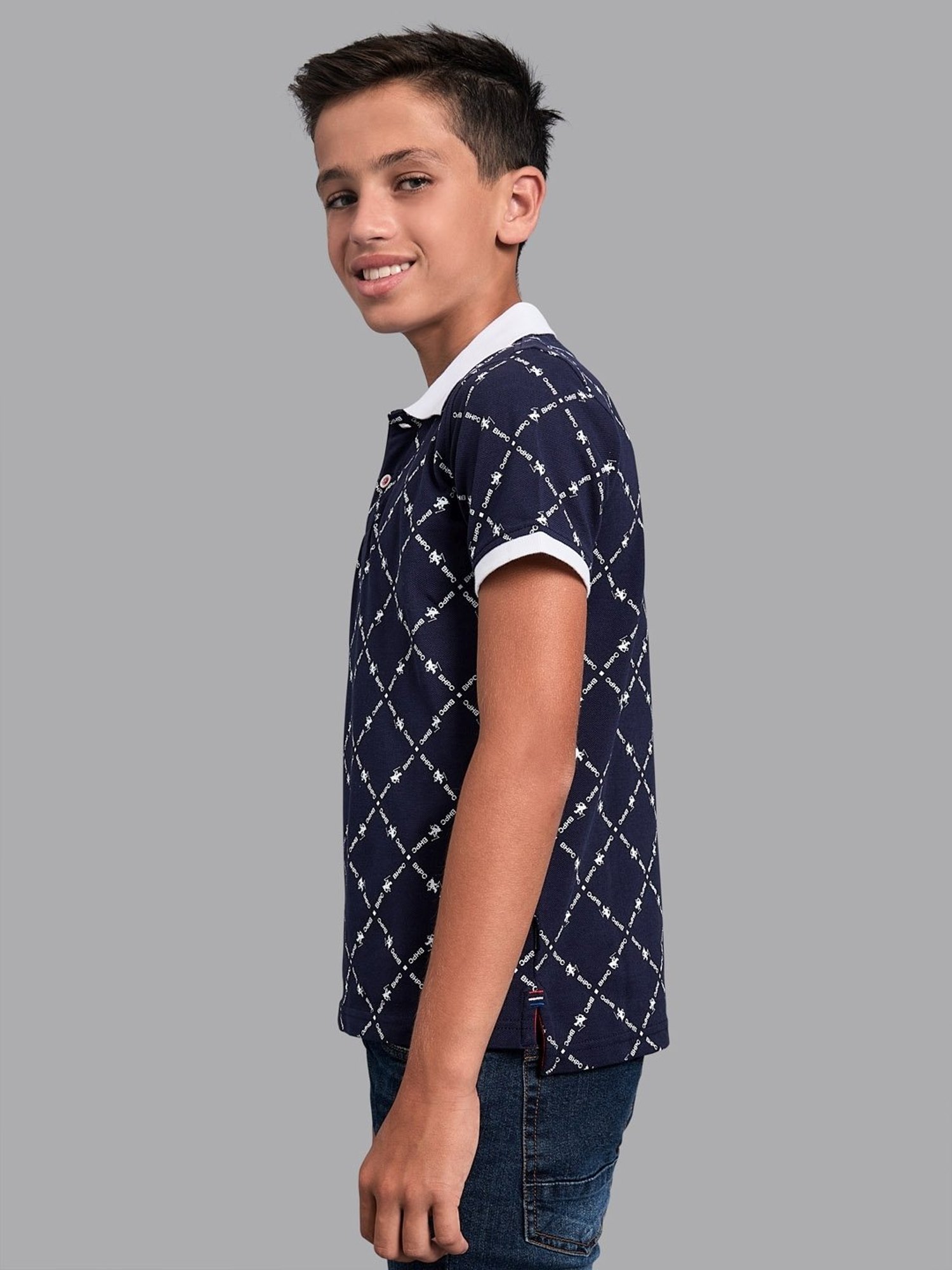 Beverly Hills Polo Club Kids Navy Cotton Printed Polo T-Shirt