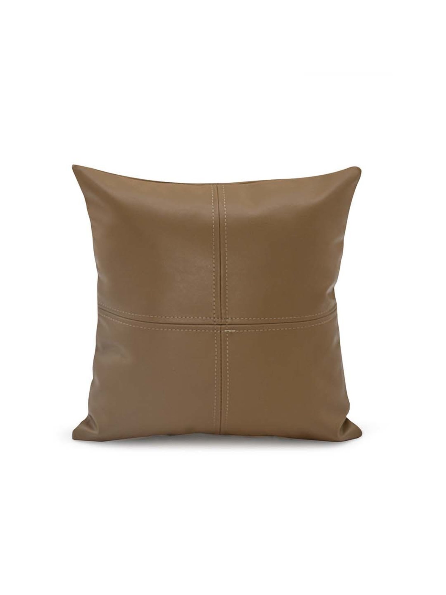 @home Beige Leather Cushion Cover With Zipper