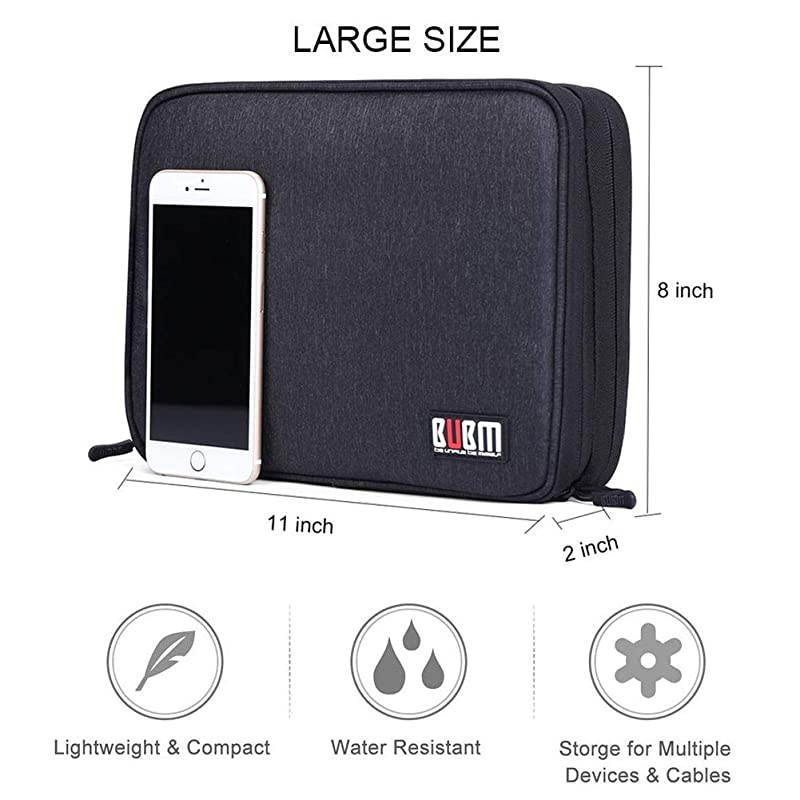 Double Layer Electronics OrganizerTravel Gadget Bag for Cables Memory Cards Flash Hard Drive and More Fit for iPad or Tabletup to 97Large Black