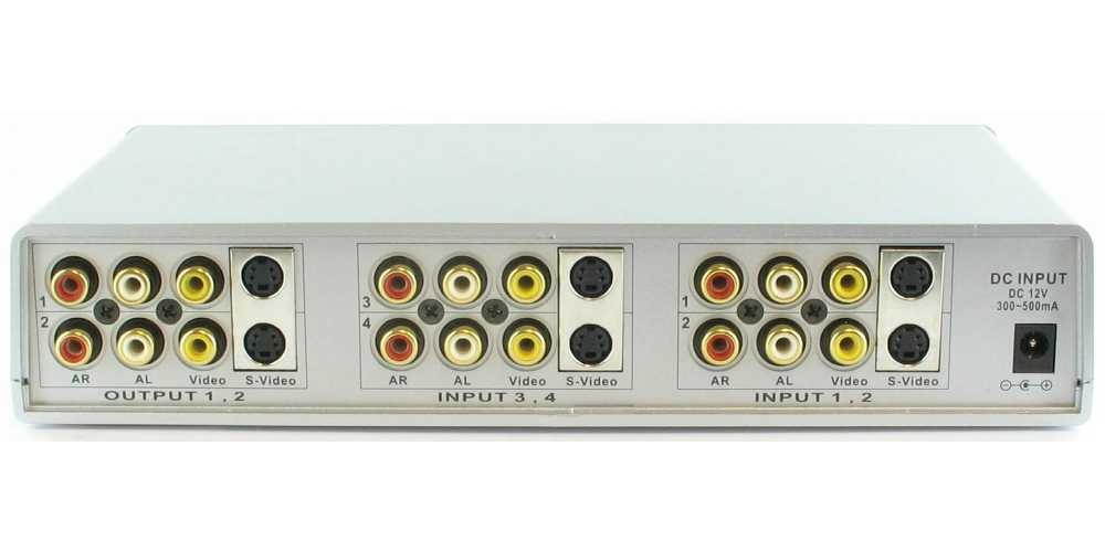 Shinybow - SB-5430 - Shinybow 4x2 Composite/S-Video/Audio Routing Switcher Selector (IR) - 4 x 2Composite Video In -
