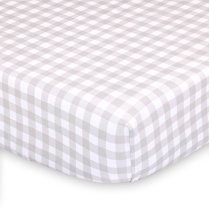 The Peanutshell Fitted Crib Sheets - Farm Allover/Gray Check 2pk