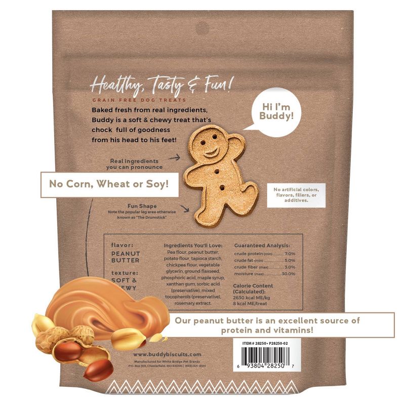 Buddy Biscuits Grain-Free Soft and Chewy Treats with Peanut Butter Dry Dog Treats - 5oz