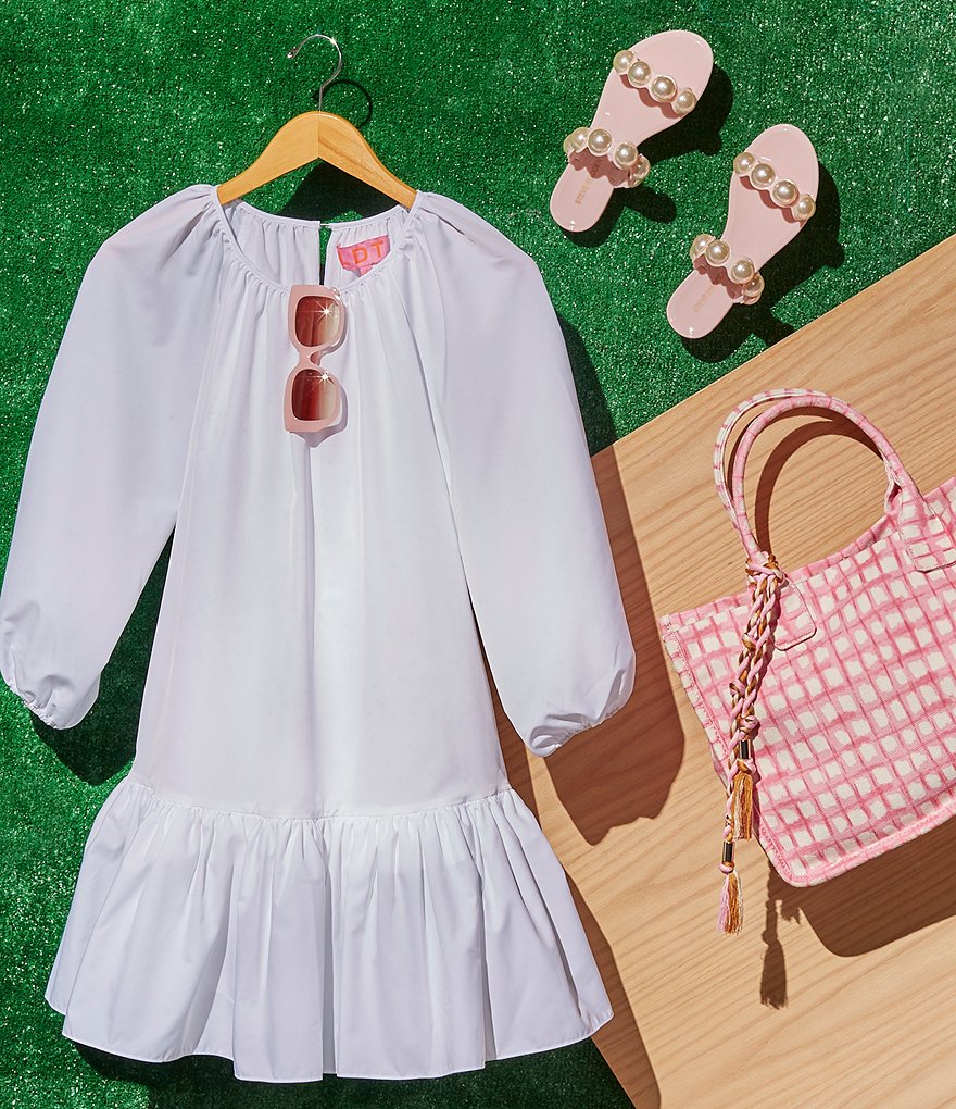 LDT Rachel Jewel Neck Ruffled Poof Swing Dress