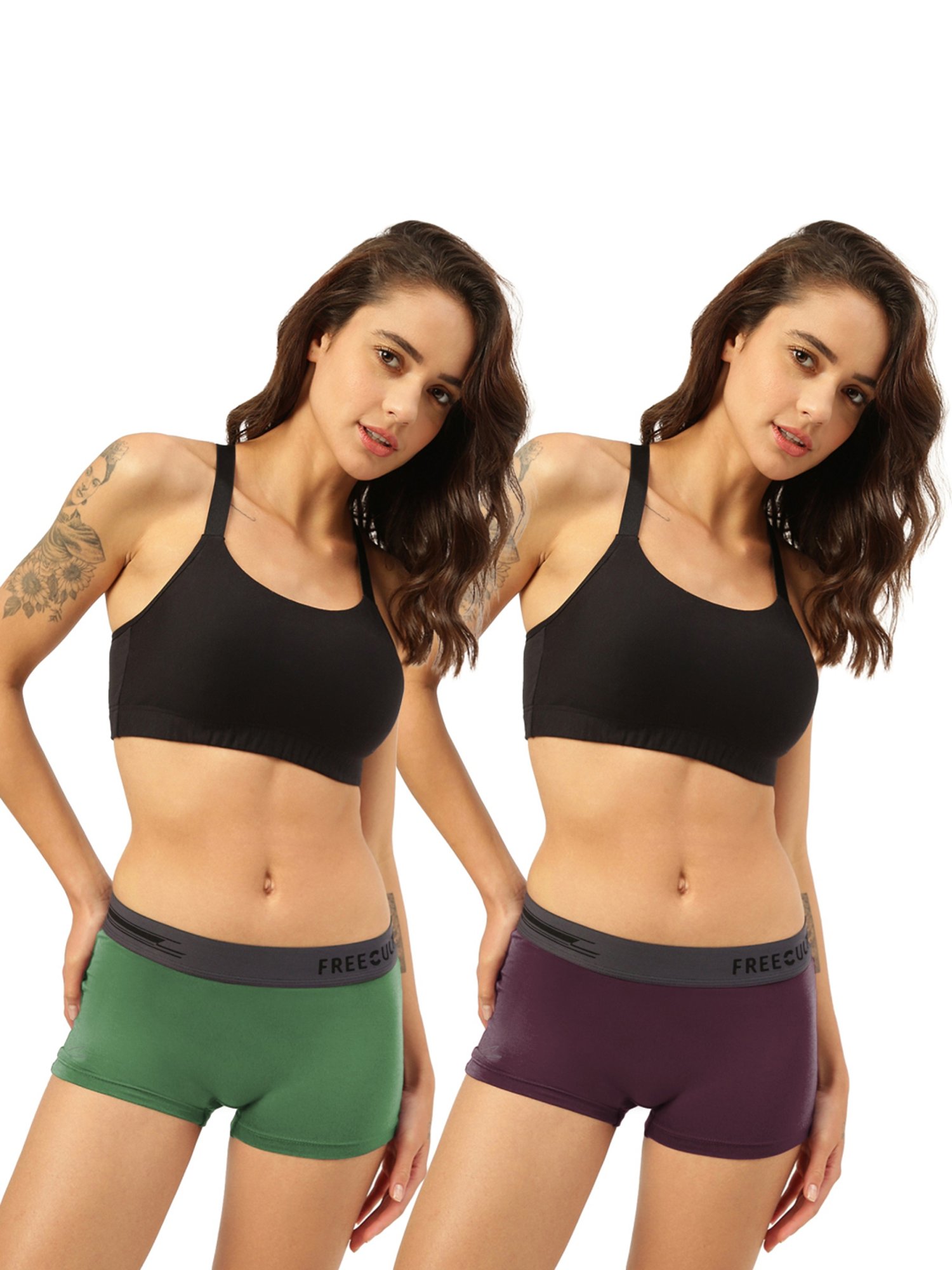 Freecultr Green & Maroon Plain Boy-Shorts Panties - Pack Of 2