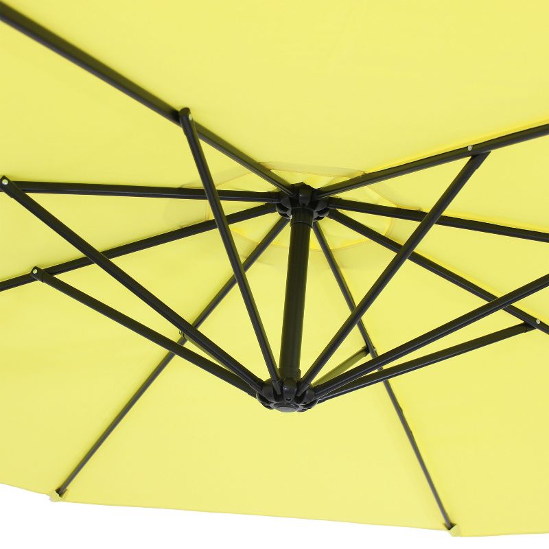 Sunnydaze Outdoor Steel Cantilever Offset Patio Umbrella with Air Vent, Crank, and Base - 9' - Sunshine