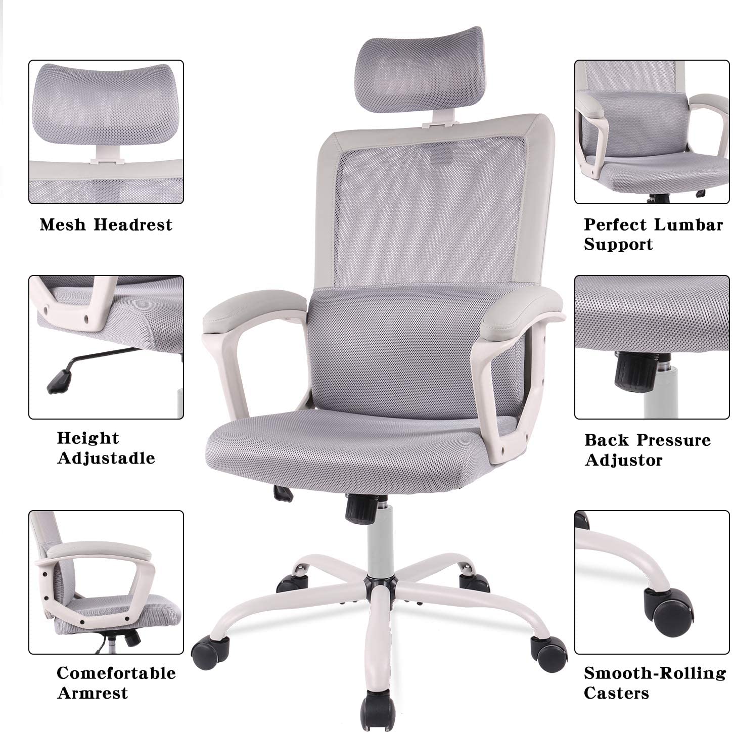 SMUGDESK Mesh chair Black Desk Chair Computer Office Chair,Ergonomic Office Desk Computer Chair Mesh Computer Chair with Adjustable Arms and Headrest Lumbar Support, Black