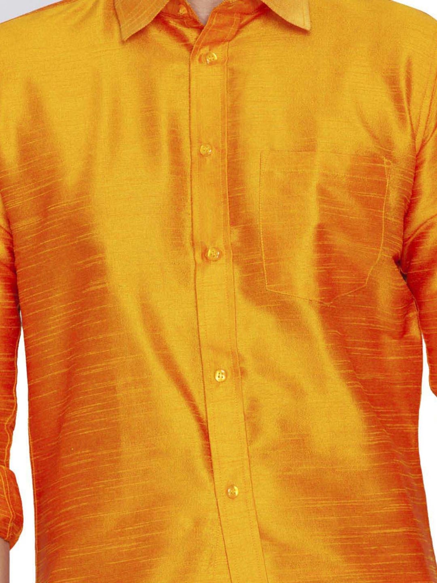 Vastramay Orange & White Regular Fit Ethnic Shirt With Mundu