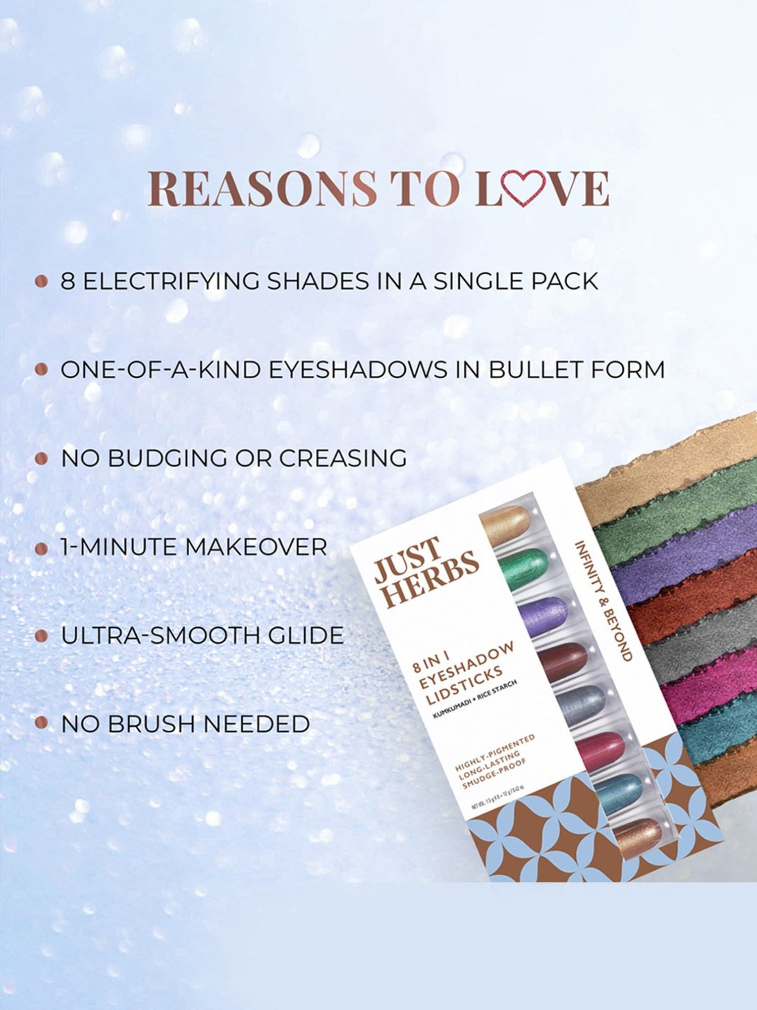 JUST HERBS 8 In 1 Eye Shadow Lidsticks Infinity & Beyond - Pack of 8