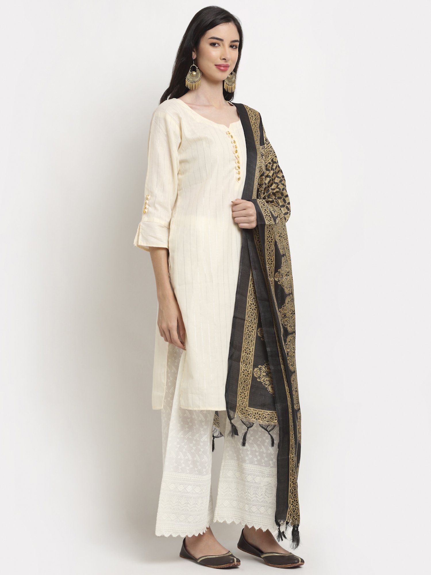TAG 7 Beige & Black Printed Dupatta