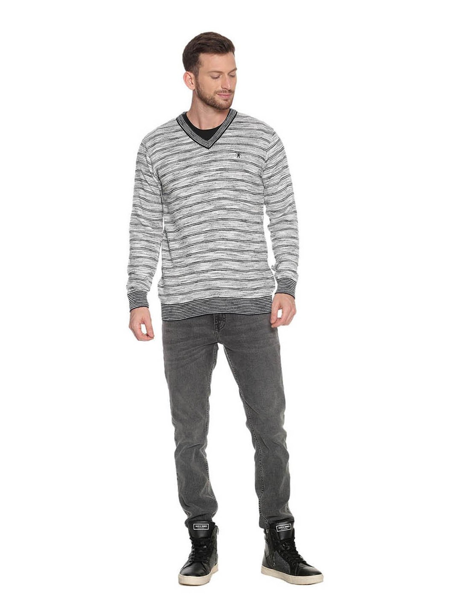 Venitian- Forbidden Clothing Light Grey Striped Sweater