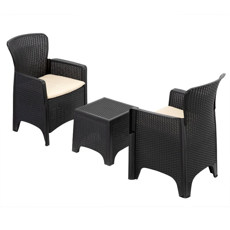 3pc Plastic Patio Conversation Set with Beige Cushions - Accent Furniture