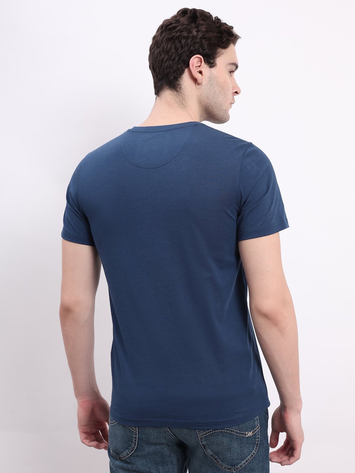 Lee Navy Regular Fit Graphic Print Cotton Crew T-Shirt