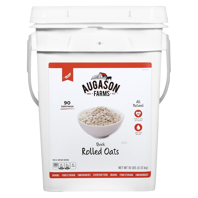 Augason Farms Quick Rolled Oats Emergency Food - 10lb Pail