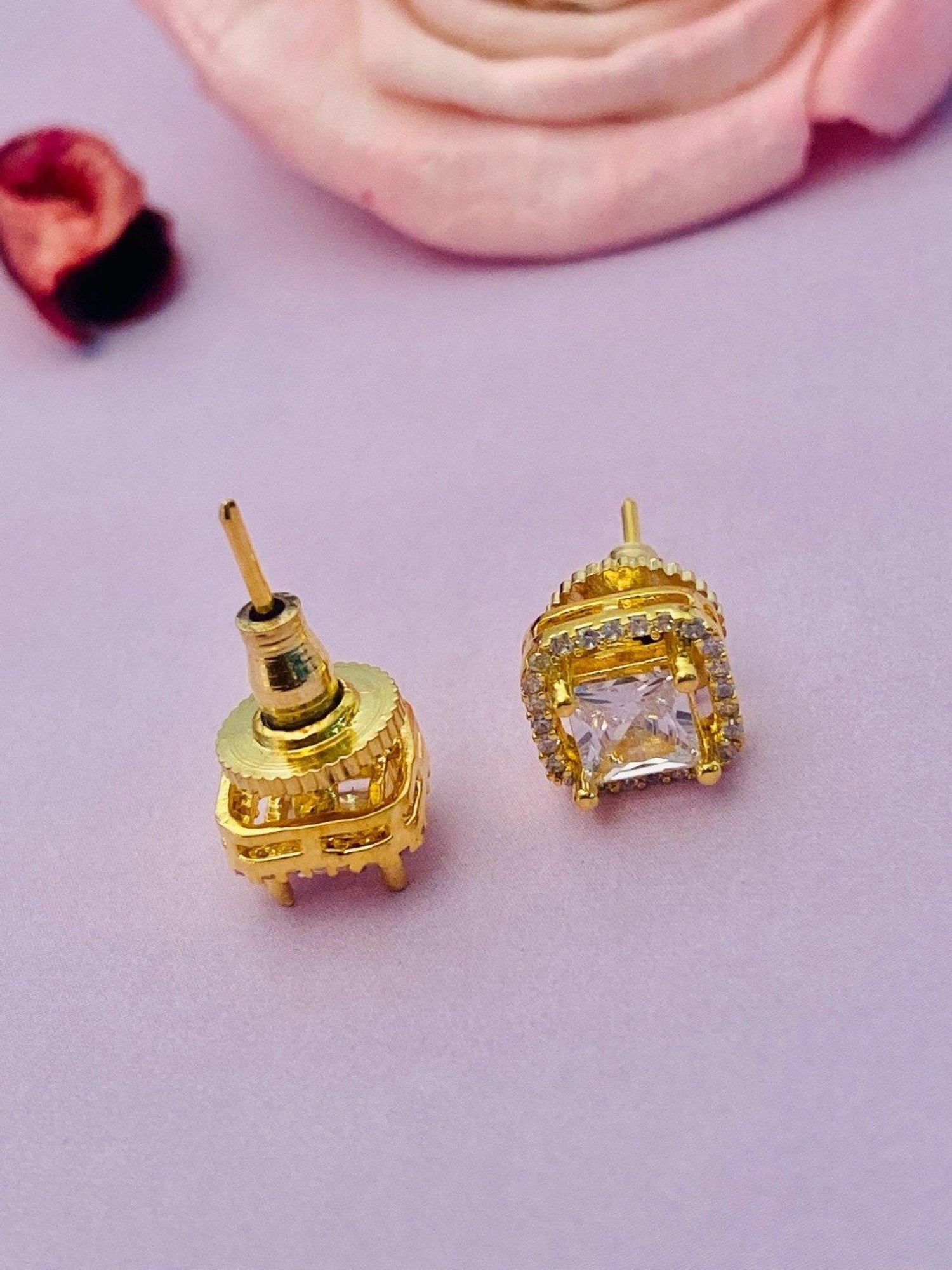 Abdesigns High Quality Gold-Plated Tiny Square CZ Stud Earrings
