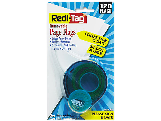 Redi-Tag 81124 Arrow Page Flags in Dispenser, "Please Sign and Date", Yellow, 120 Flags