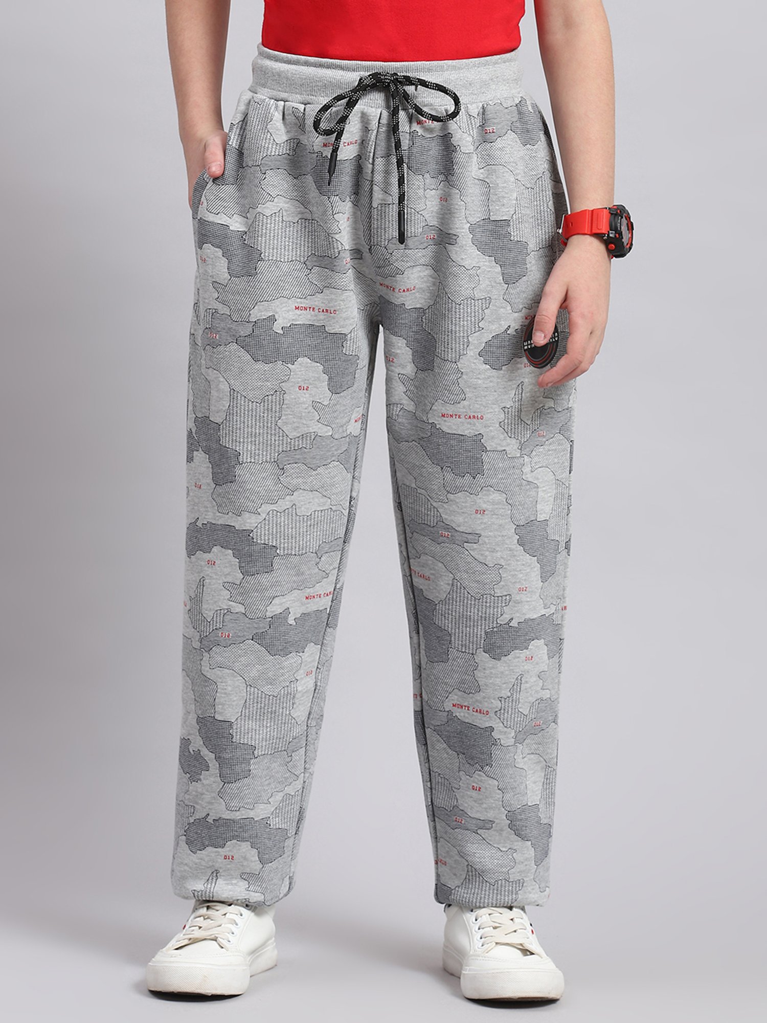 Monte Carlo Boys Grey Melange Printed Trousers