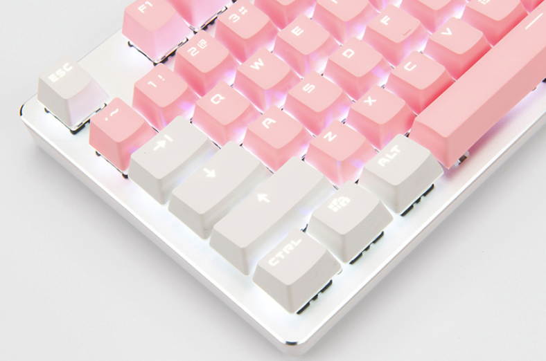 Ajazz AK35I  N-key Rollover Ergonomic Design,Cool Exterior USB Wired Blue Switch Mechanical  Gaming White  Backlit Keyboard For Office And Game, DIY PBT Keycaps - Cherry Blossom Version