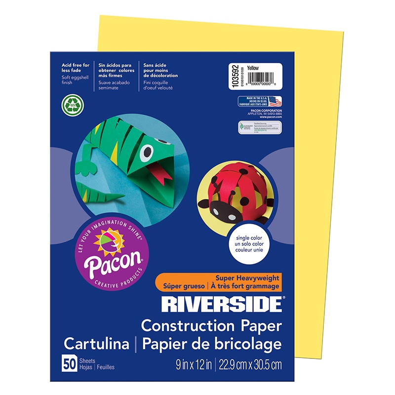 Riverside Construction Paper, 76lb, 9 x 12, Yellow, 50/Pack 103592