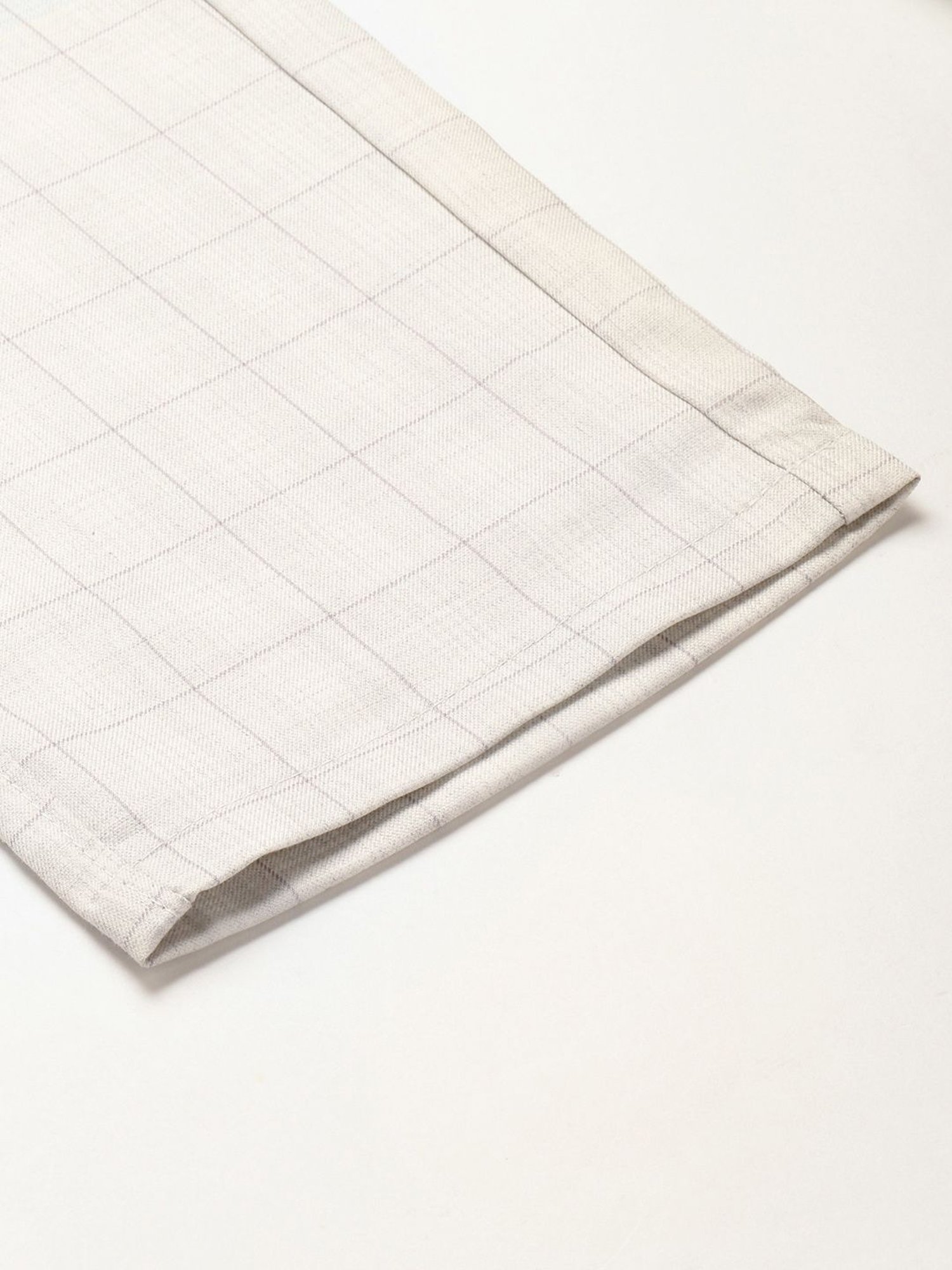 Sojanya Cream Cotton Regular Slim Fit Checks Flat Front Trousers