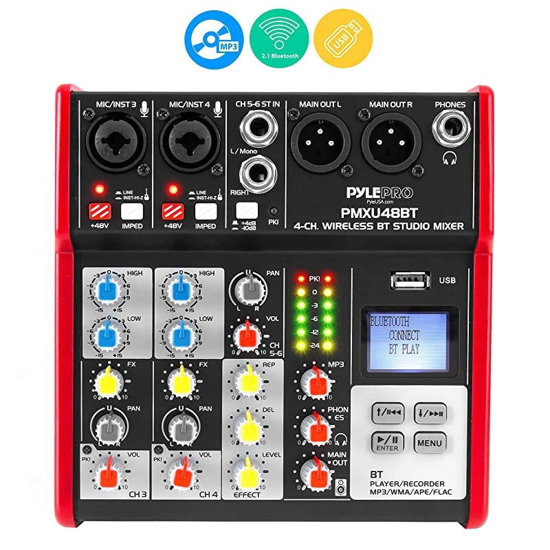 Sound 4 Channel Bluetooth Compatible Professional Portable Digital DJ Console W/USB Mixer Audio Interface-Mixing Boards for Studio Recording PMXU48BT.5