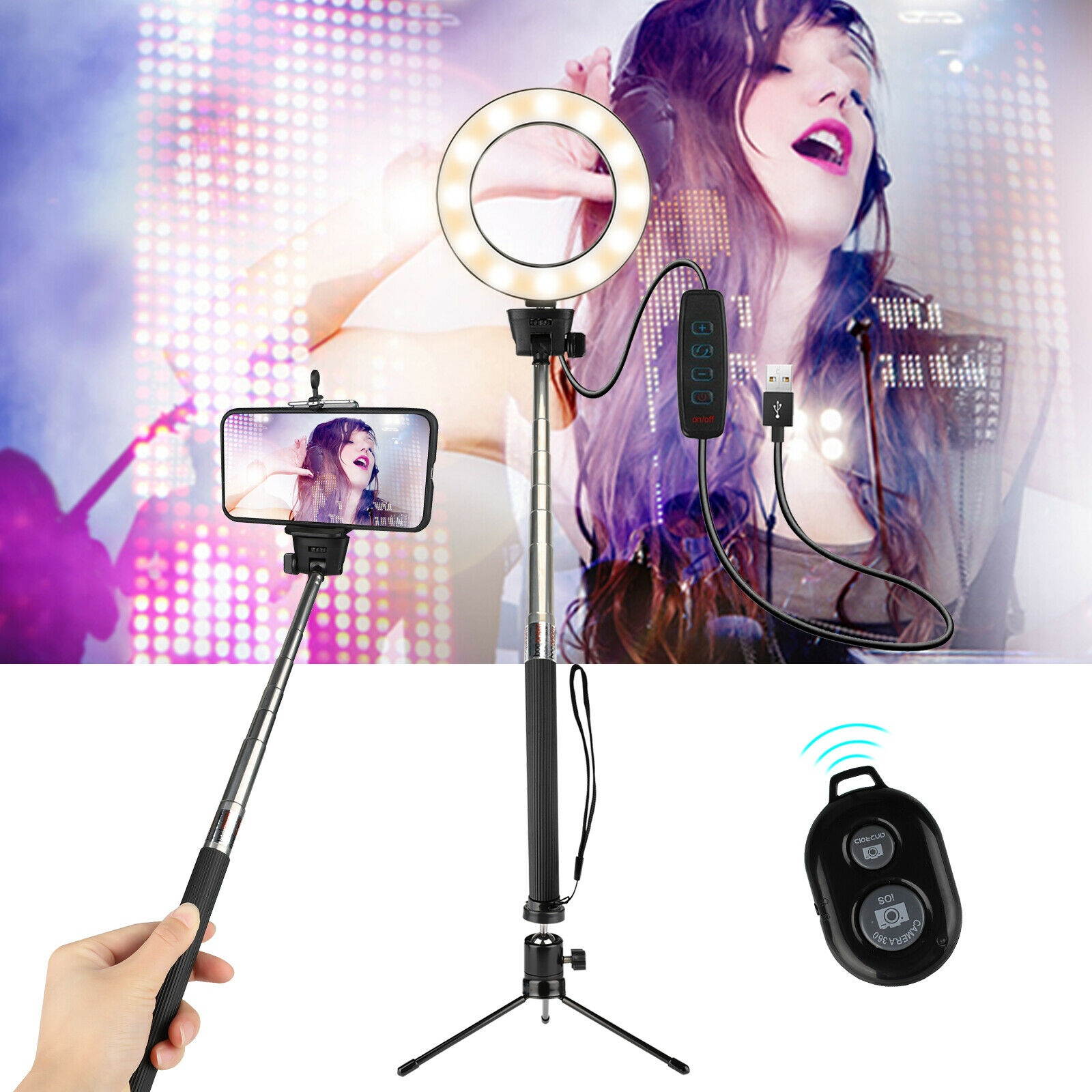 LED Selfie Ring Light with Tripod StandCell Phone Holder For Makeup Live Stream