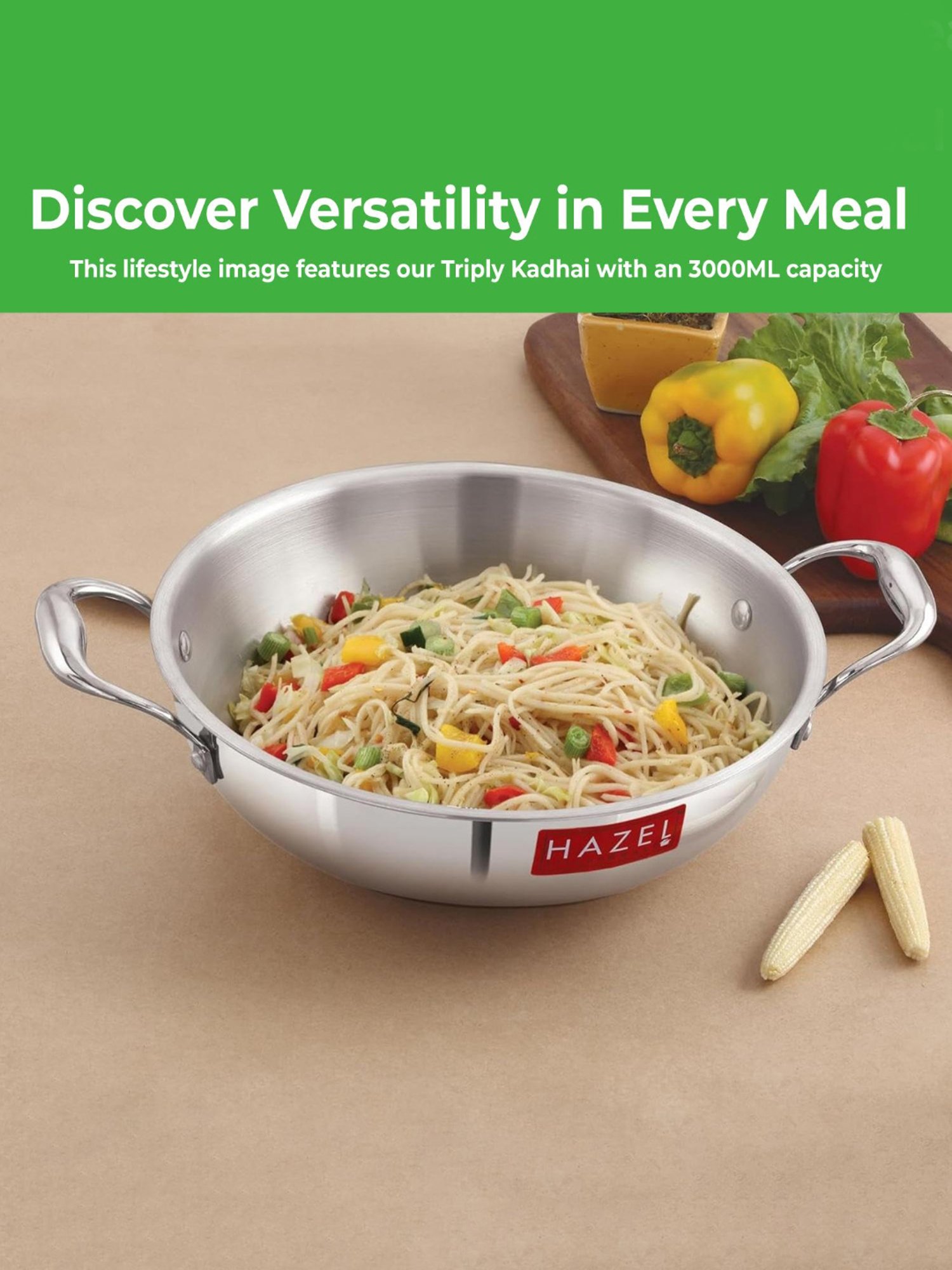 ALLO Silver Stainless Steel Induction Friendly Triply Kadhai (3 L)