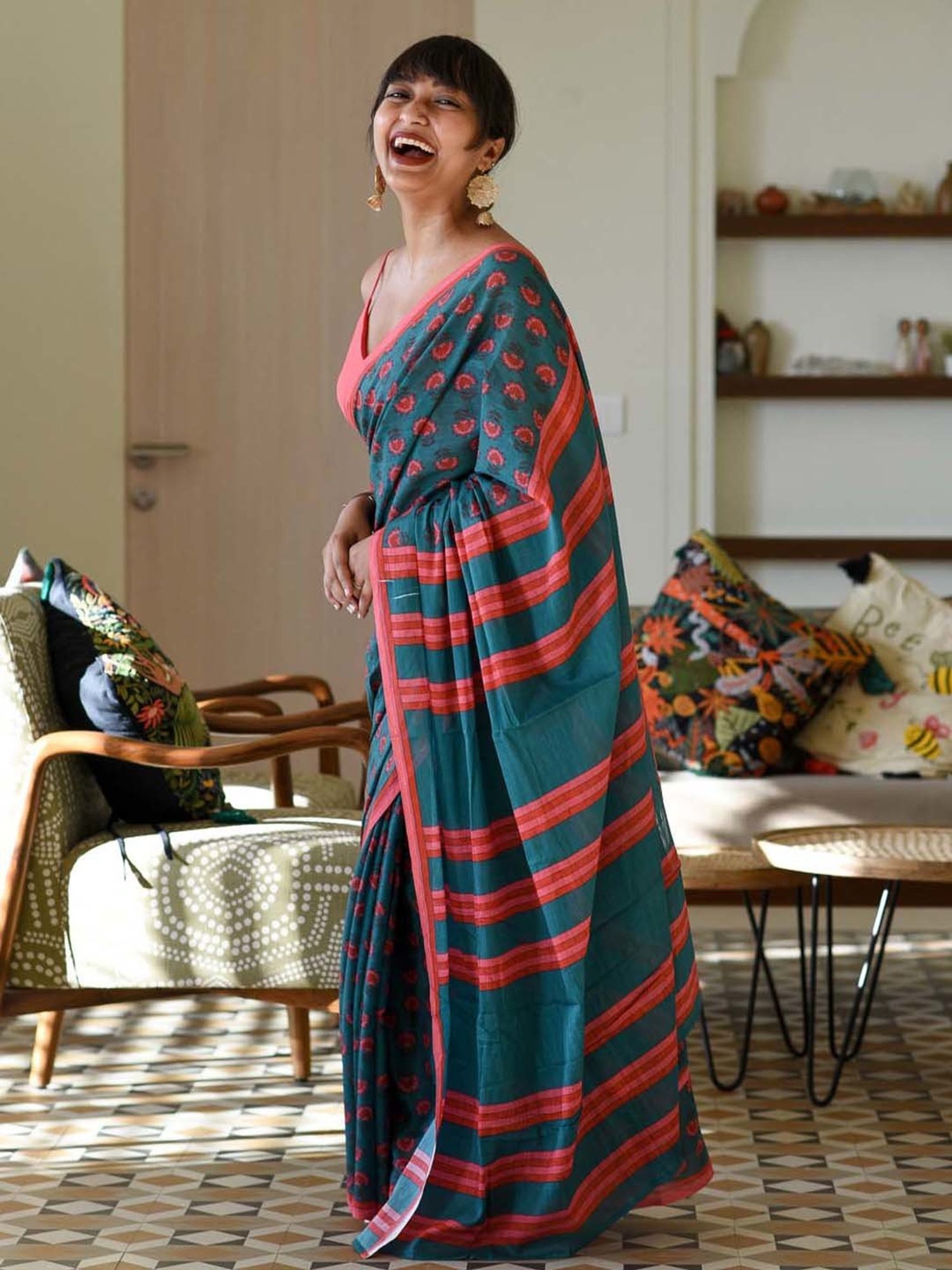 Suta Blue Pure Cotton Printed Saree