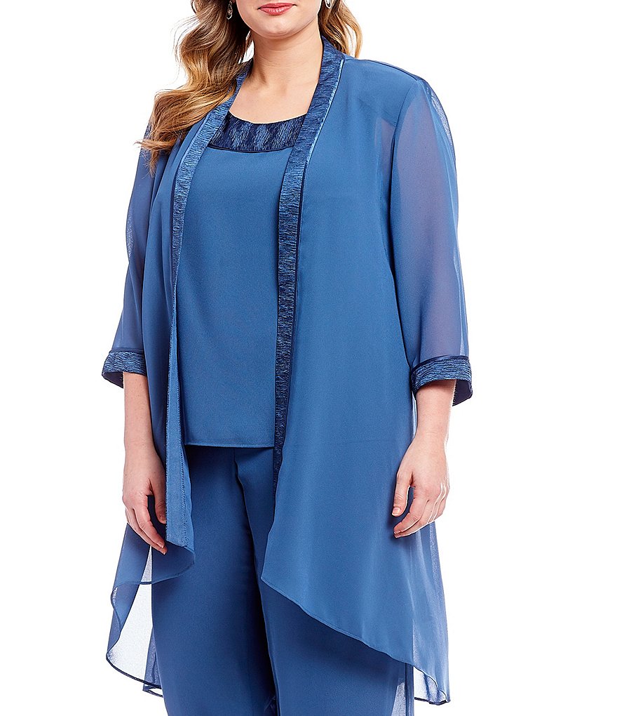 Le Bos Plus Scoop Neck 3/4 Sleeve Textured 3-Piece Pant Set