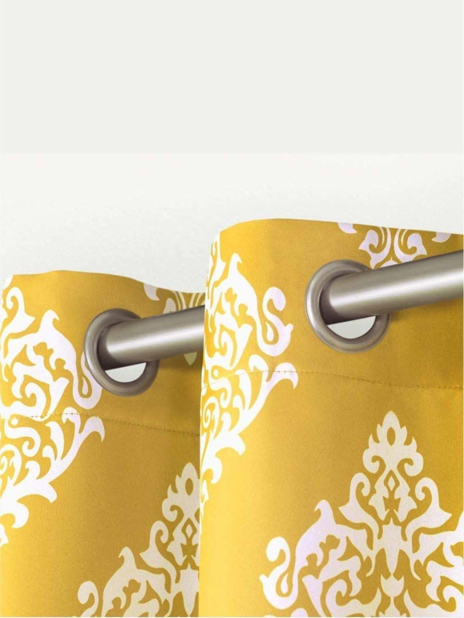 Urban Space Mustard & White Cotton 7 Ft. Door Curtain With Rings - Set of 2