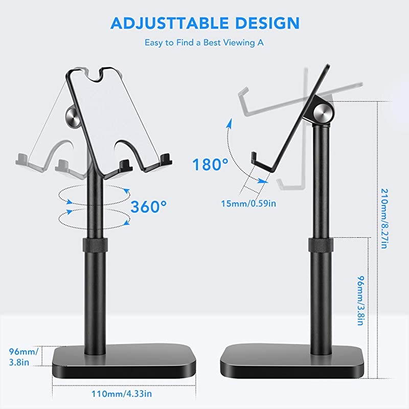 Phone Stand Phone Stand for Desk Height Adjustable Tablet Stand Holder Desktop Phone Holder for Desk Compatible with All Mobile PhonesiPad Black