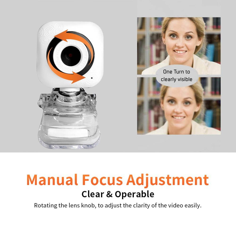 Portable HD Webcam 480P 0.3MP 30fps Camera with Clear Mount Clip Built-in Microphone Notebook Laptop PC Desktop Computer Web Video Camera USB Plug & Play for Online Conferences Meeting Video Call Live