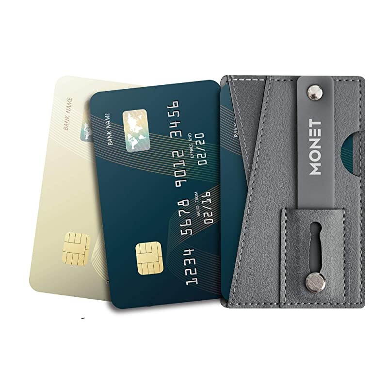 Phone Grip with Expanding Stand and Slim Wallet (Steel Gray)