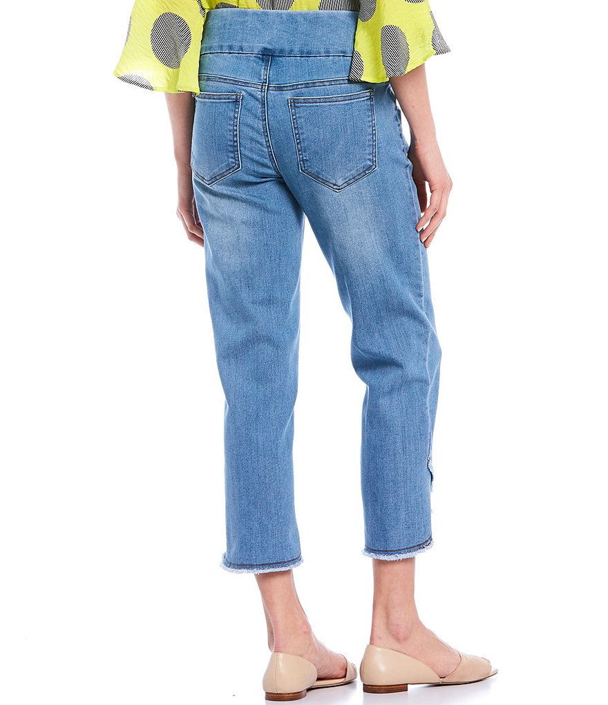 Multiples Wide Waistband Pull-On Fringed Lapped Hem Crop Pants