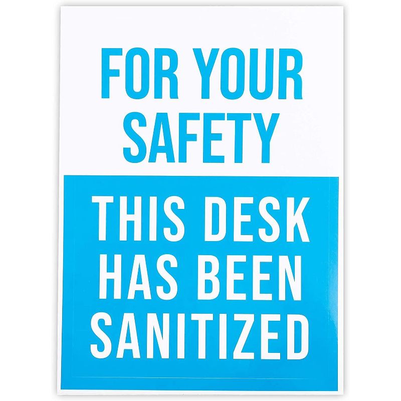 10-Pack Safety Sticker Sign of This Desk Has Been Sanitized (5" x 7", Blue)