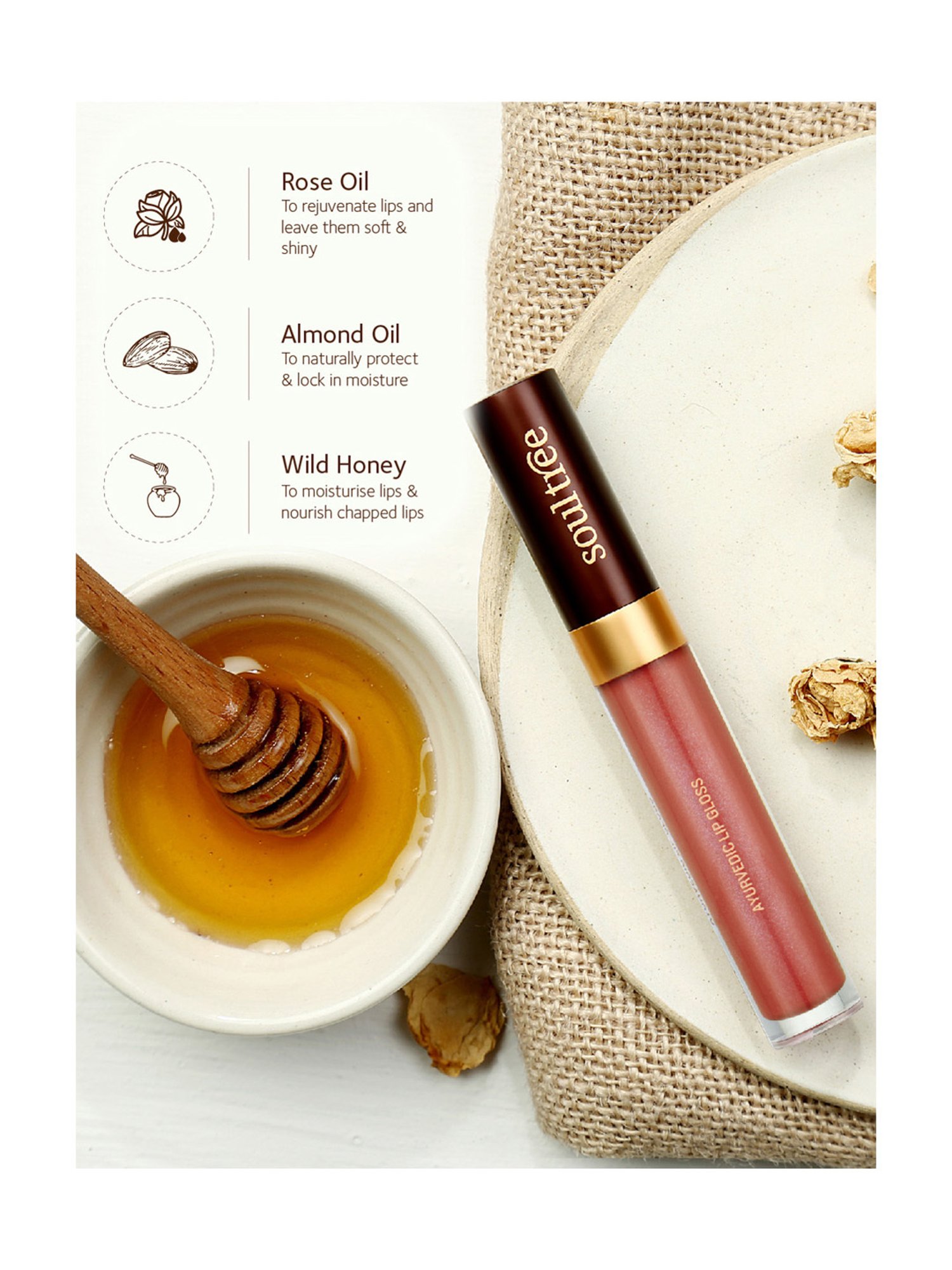 SoulTree Ayurvedic Lip Gloss - Nude Pink - 5 gm | Organic Lip Gloss