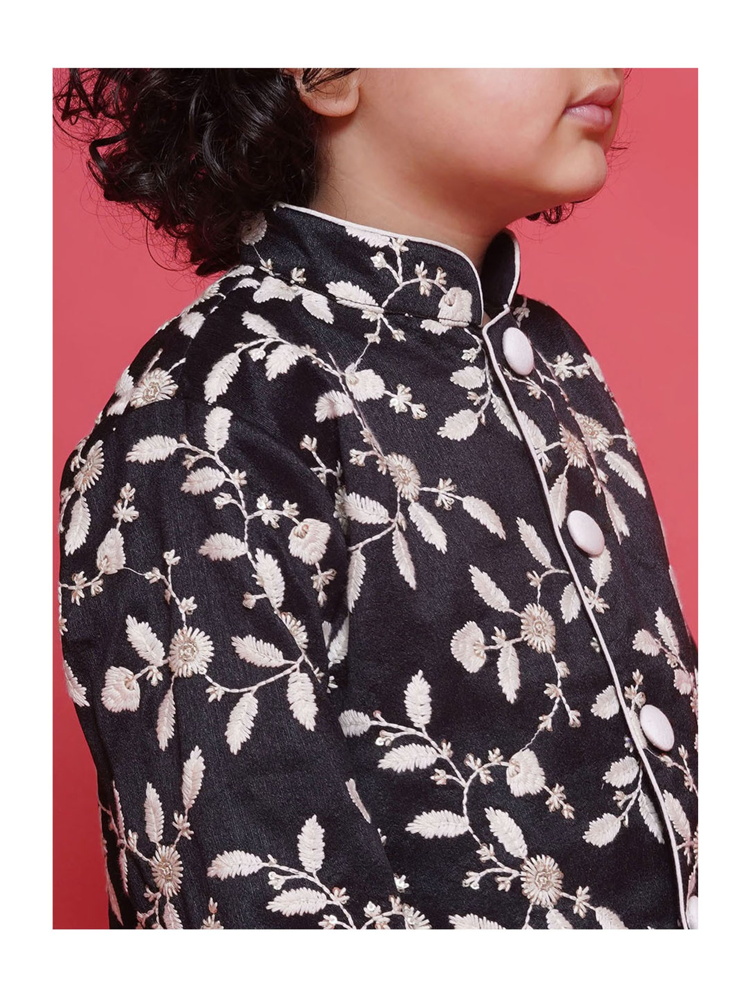 Little Bansi Boys Black Embroidered Full Sleeves Sherwani with Pyjamas