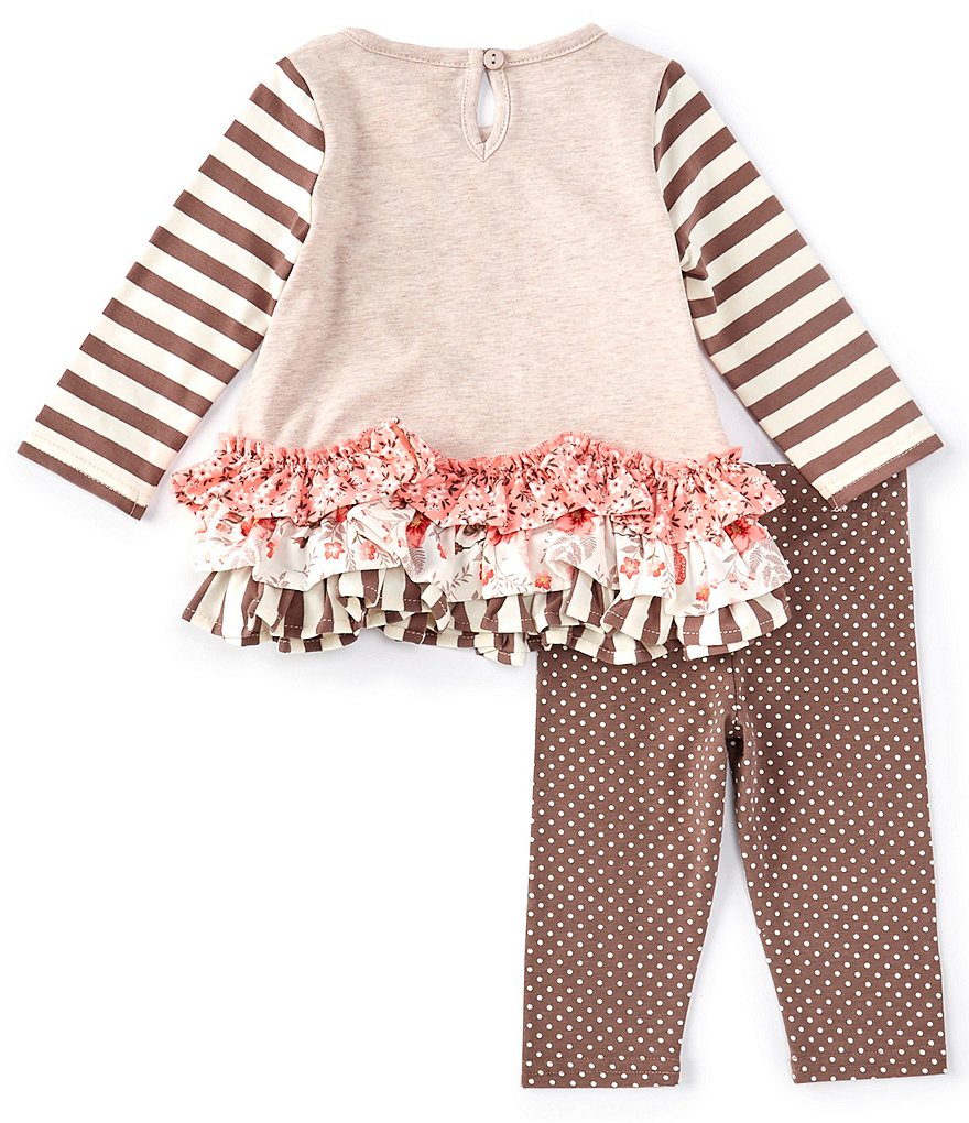 Rare Editions Baby Girls 3-24 Months Long-Sleeve Mixed-Media Elephant-Applique Top & Dotted Leggings Set