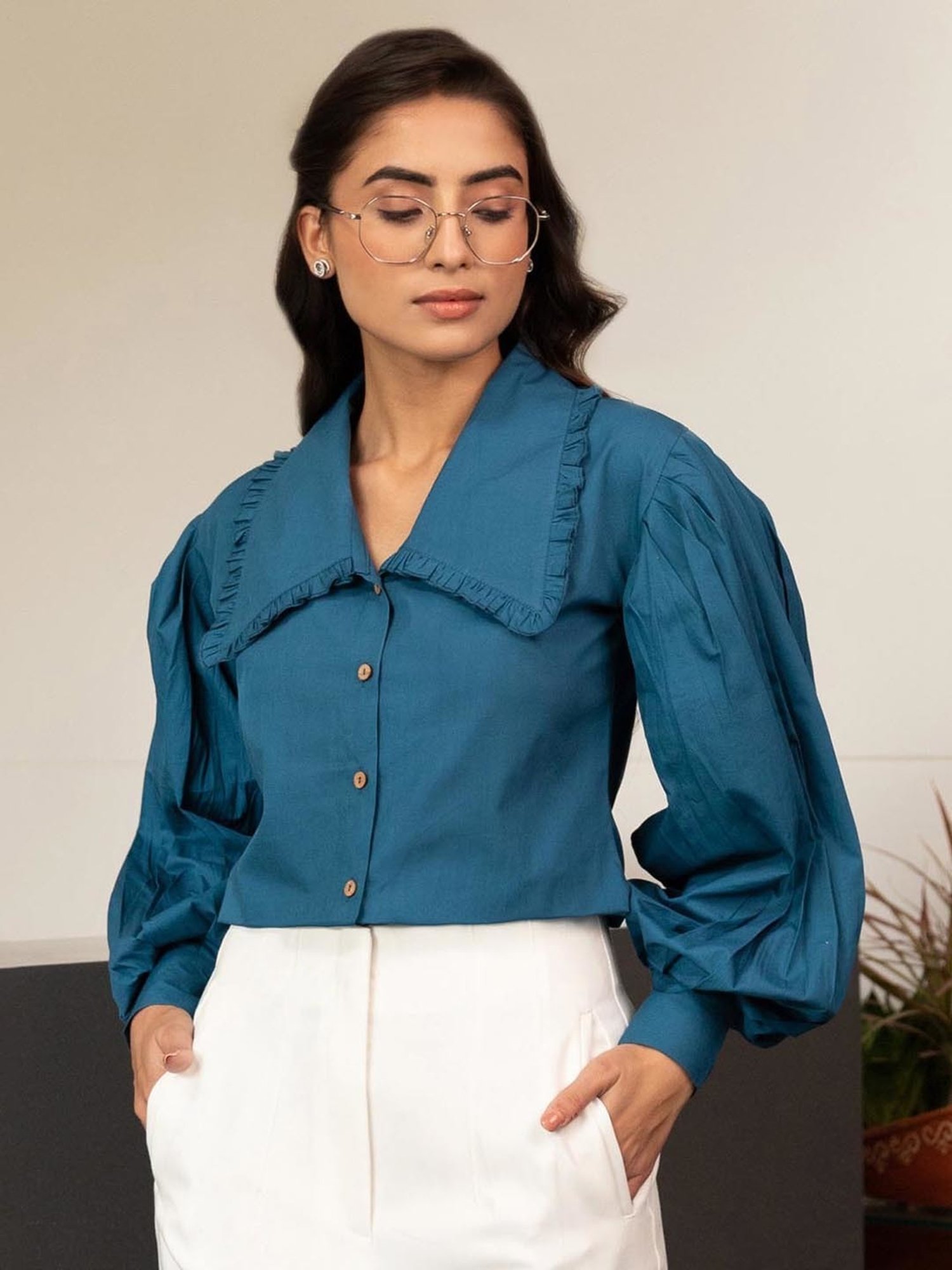 BInfinite Prussian Blue Baloon Sleeve Shirt