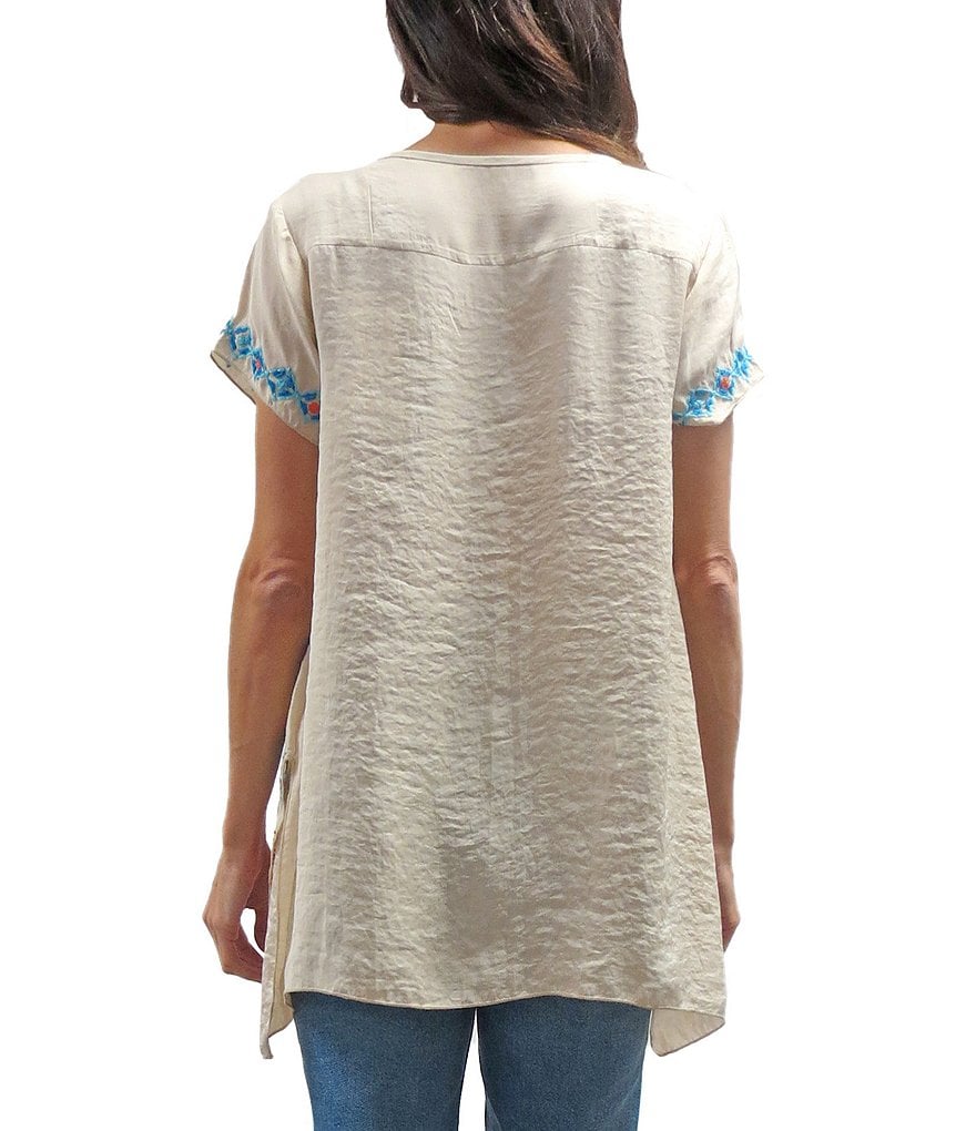 Karyn Seo Elin V-Neck Embroidered Satin Tunic