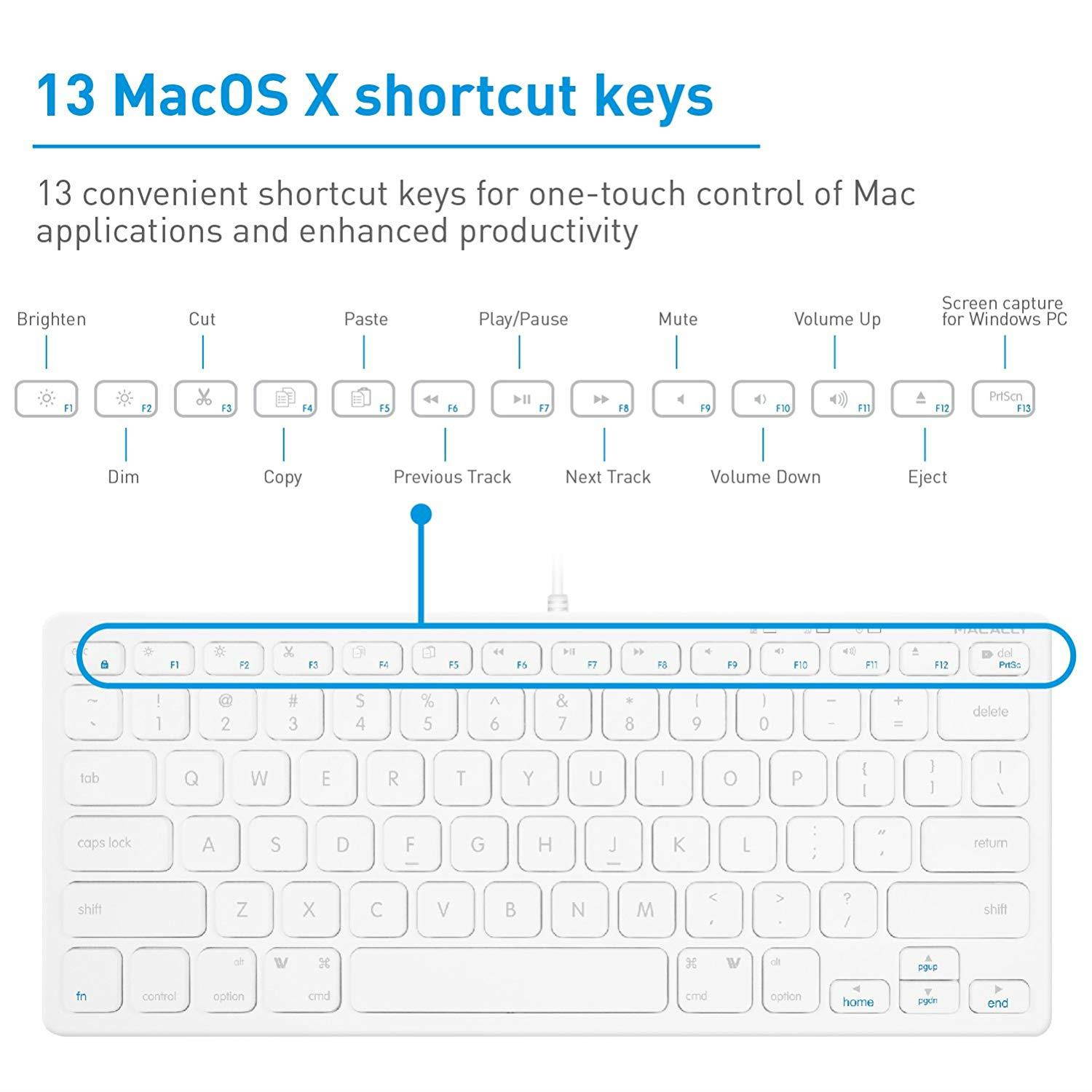 Macally Slim USB Wired Small Compact Mini Computer Keyboard for Apple Mac, iMac, MacBook Pro/Air, Mac Mini, Windows PC Desktops, Laptop (SLIMKEYC)