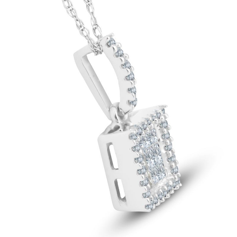Pompeii3 3/8 cttw Princess Cut Pave Diamond Halo Pendant 10K White Gold 3/4" Tall